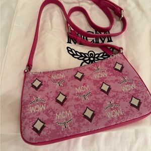 MCM Mini Aren Vintage Pink Monogram Crossbody Shoulder Bag